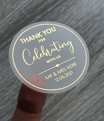 Personalised Round "Thank You for Celebrating with Us" Foil Stickers
