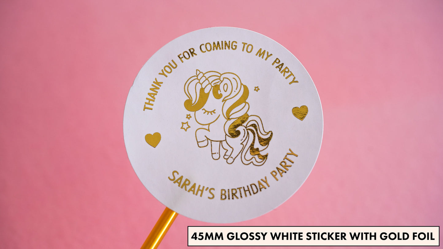 Personalised Foil Unicorn Birthday Stickers