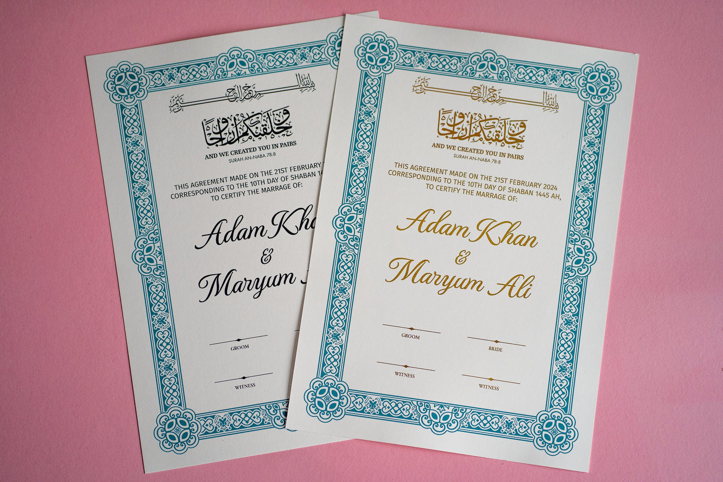 Custom Foil A4 Nikkah Certificate