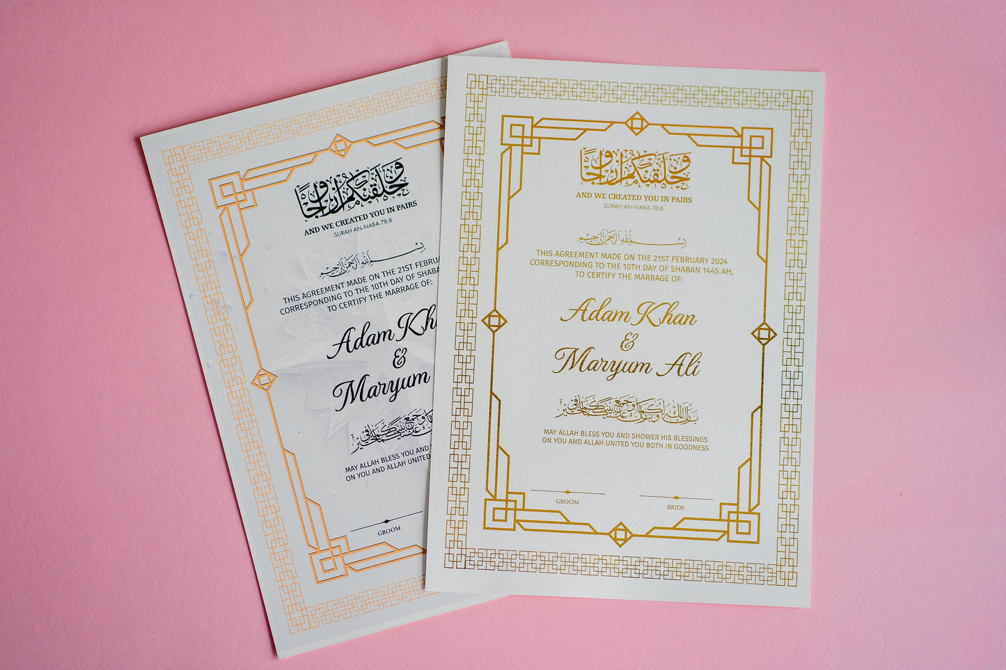 Personalised Foil Nikkah Wedding Certificate