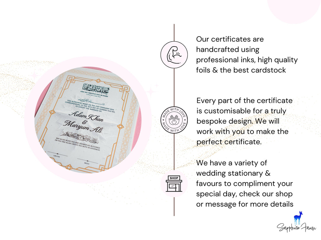 Personalised Foil Nikkah Wedding Certificate
