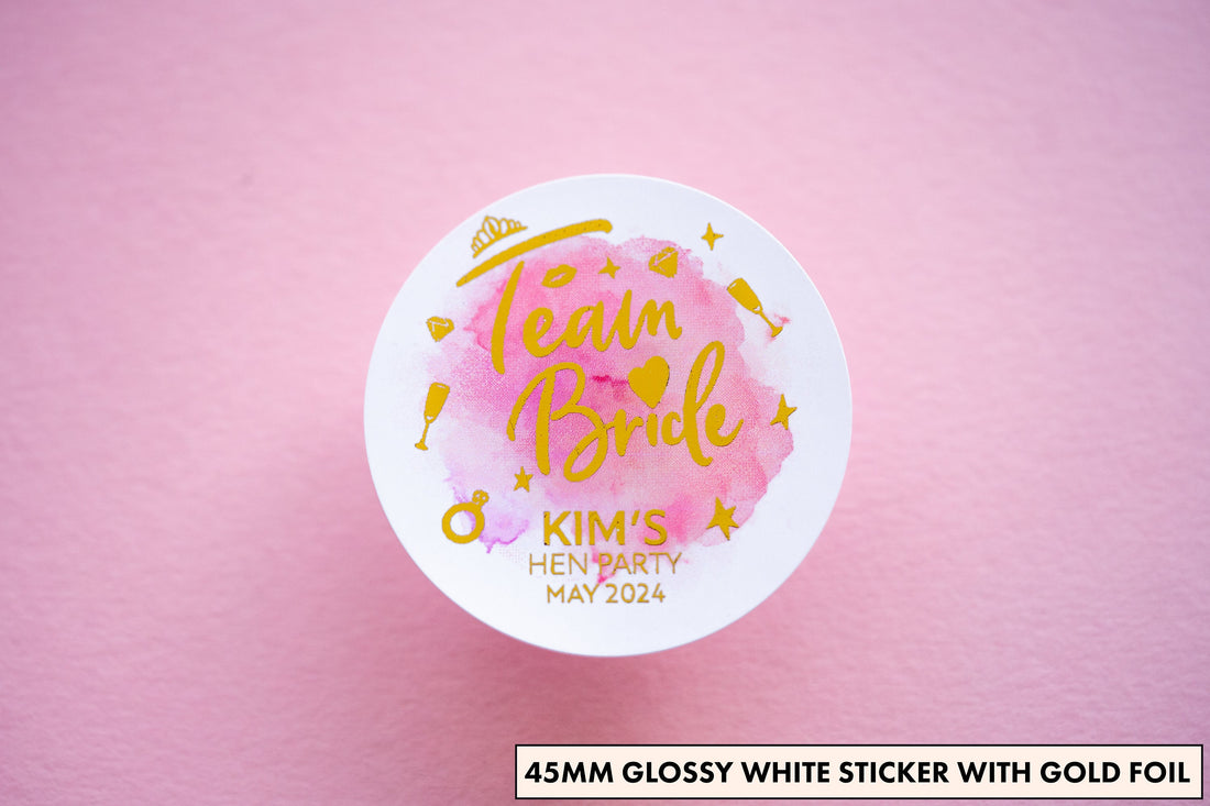 Personalised Team Bride Hen Party Metallic Foil Stickers/Hen Do Labels/Hen Party Favours/Hen Party Gift Bags/Hen Party Foil Stickers