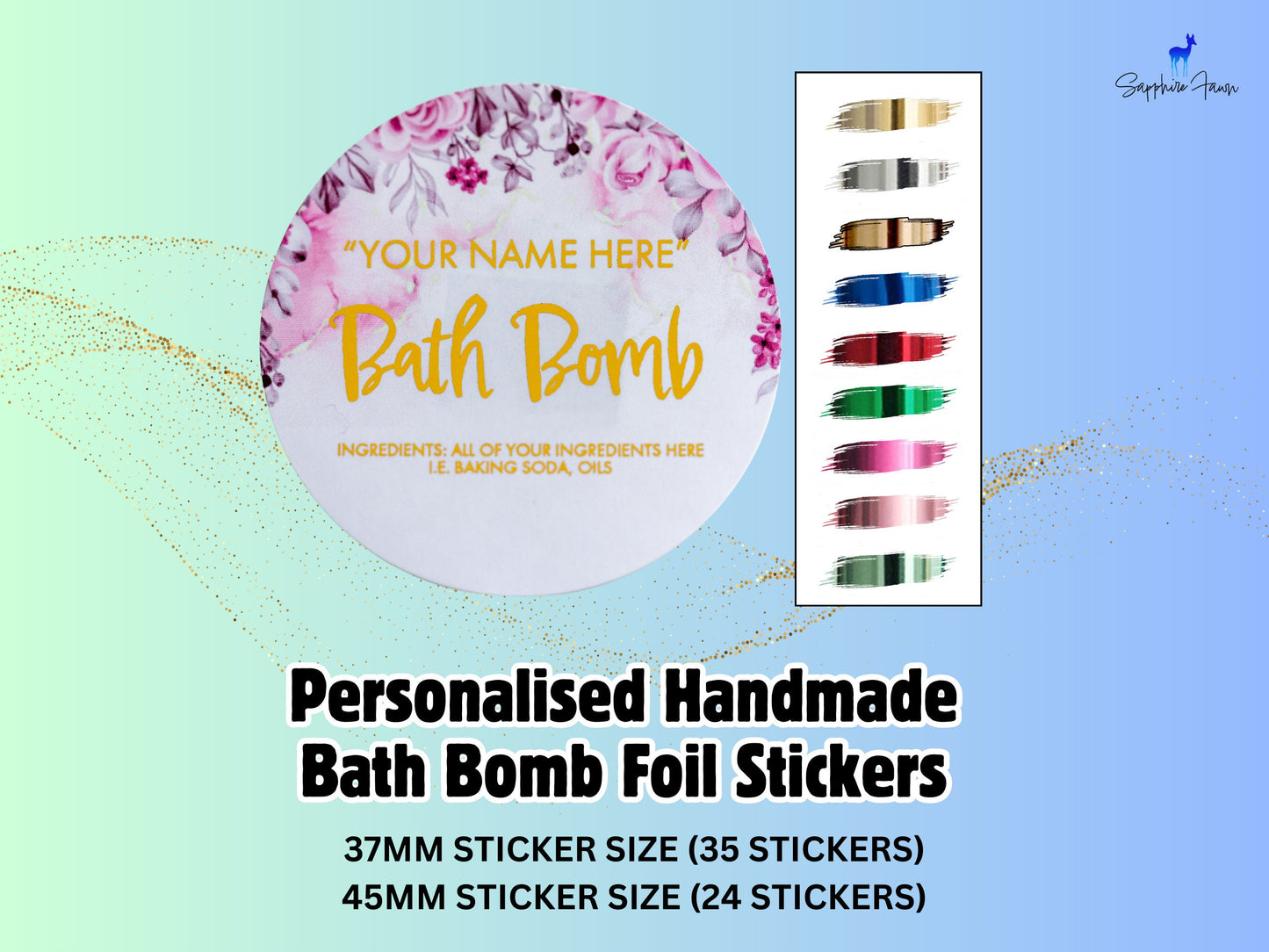 Custom Handmade Bath Bomb Metallic Foil Stickers with Floral Print/Foil Labels/Custom Business Stickers/Product Stickers/Packaging Labels