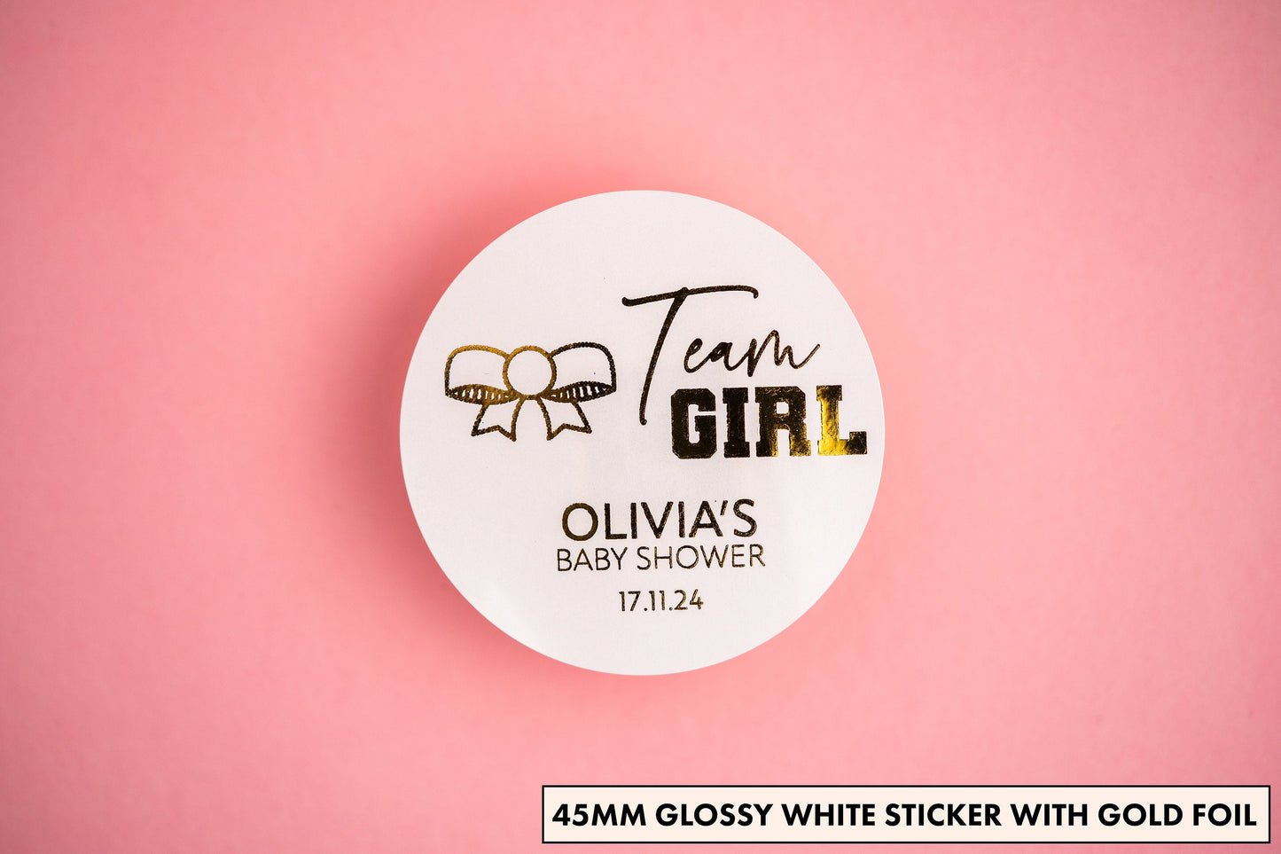 "Team Girl" Foil Baby Shower Stickers