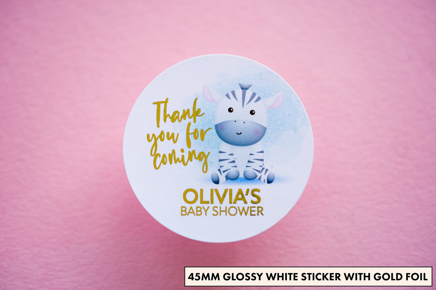 Zebra Design Baby Shower Foil Stickers