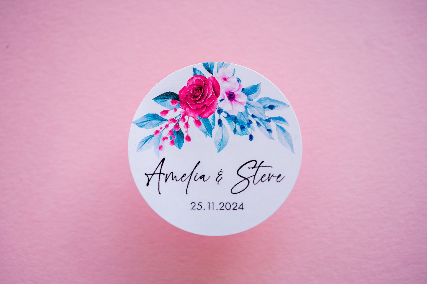 Personalised Floral Print Wedding with Metallic Foil Stickers/Foil Labels/Wedding Favour Stickers/Custom Wedding Stickers/Hen Party Stickers