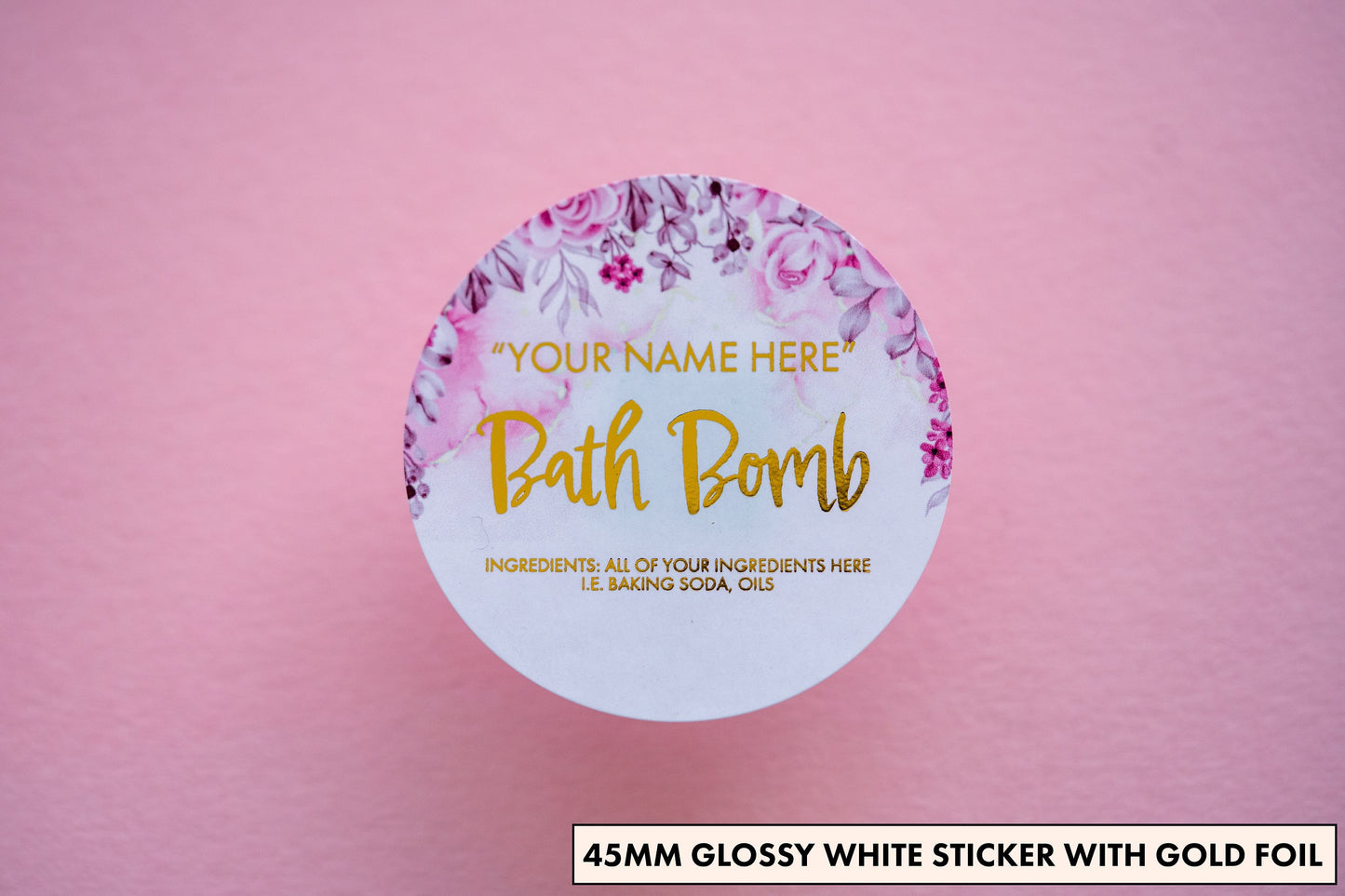 Custom Handmade Bath Bomb Metallic Foil Stickers with Floral Print/Foil Labels/Custom Business Stickers/Product Stickers/Packaging Labels