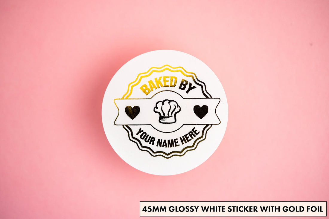 "Baked By" Metallic Foil Stickers