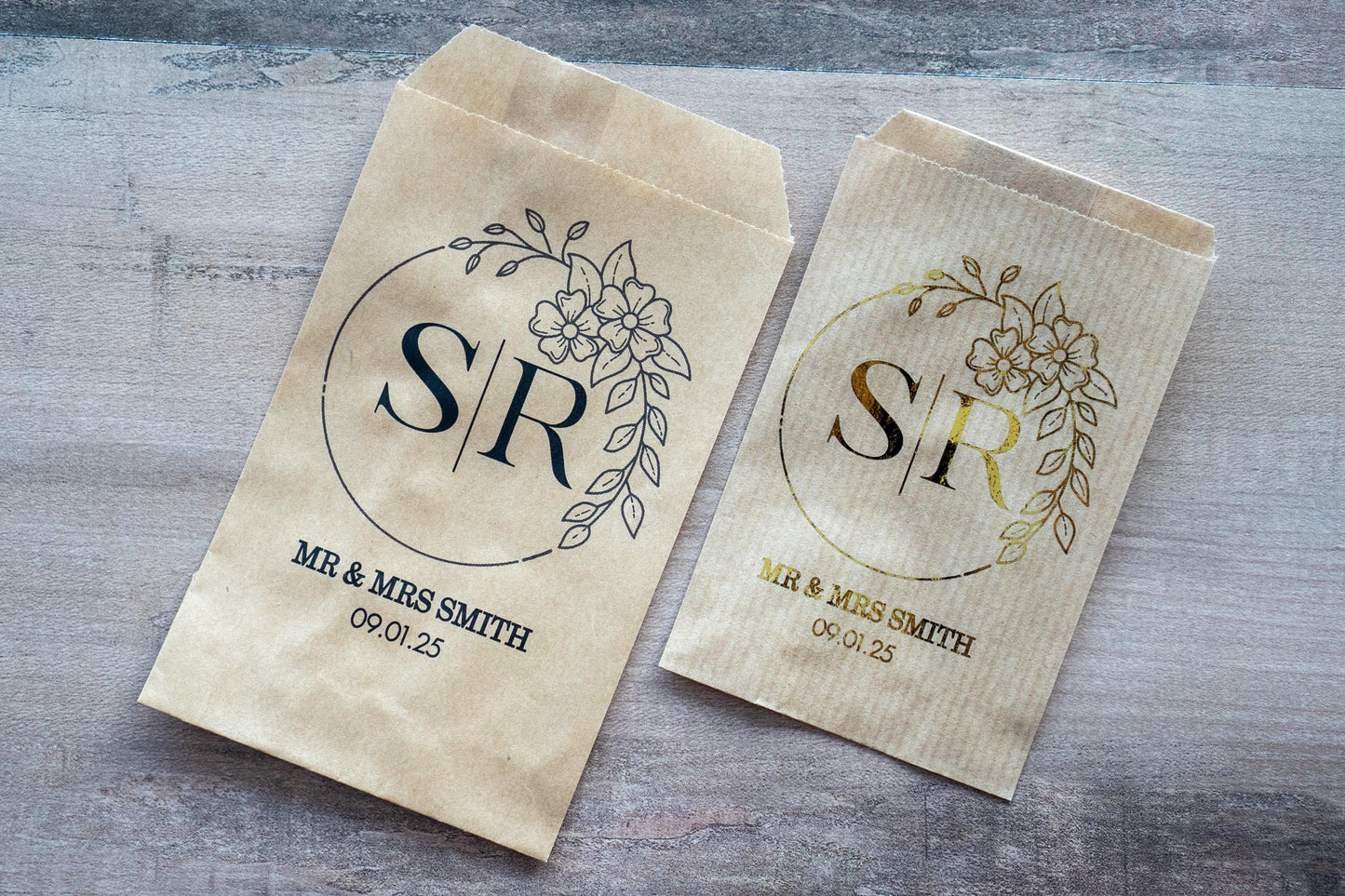Custom Brown Monogram Confetti Bags
