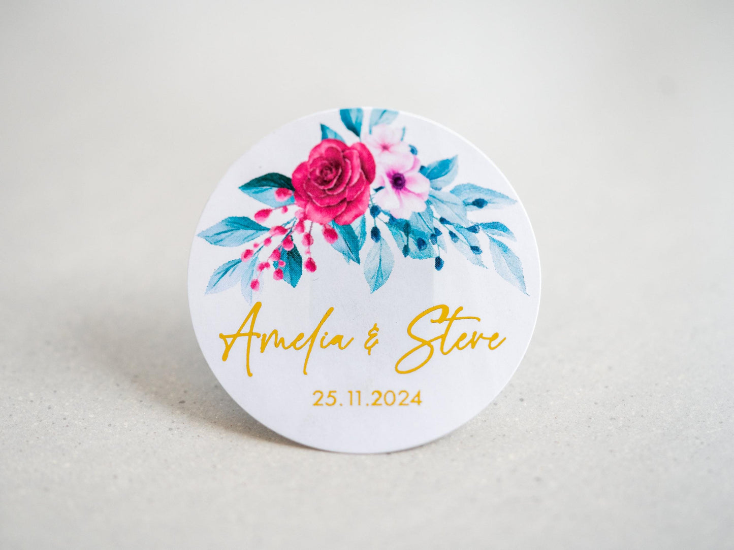Personalised Floral Print Wedding with Metallic Foil Stickers/Foil Labels/Wedding Favour Stickers/Custom Wedding Stickers/Hen Party Stickers