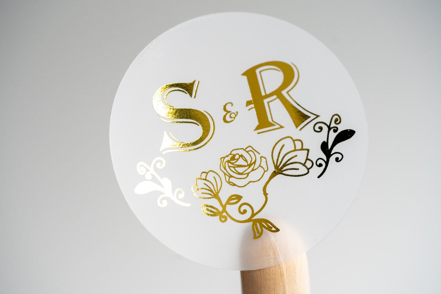 Foil Monogram Sticker with Rose Frame