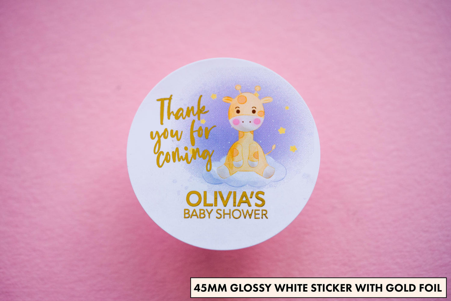 Giraffe Design Foil Baby Shower Stickers