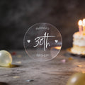 A transparent round sticker with 