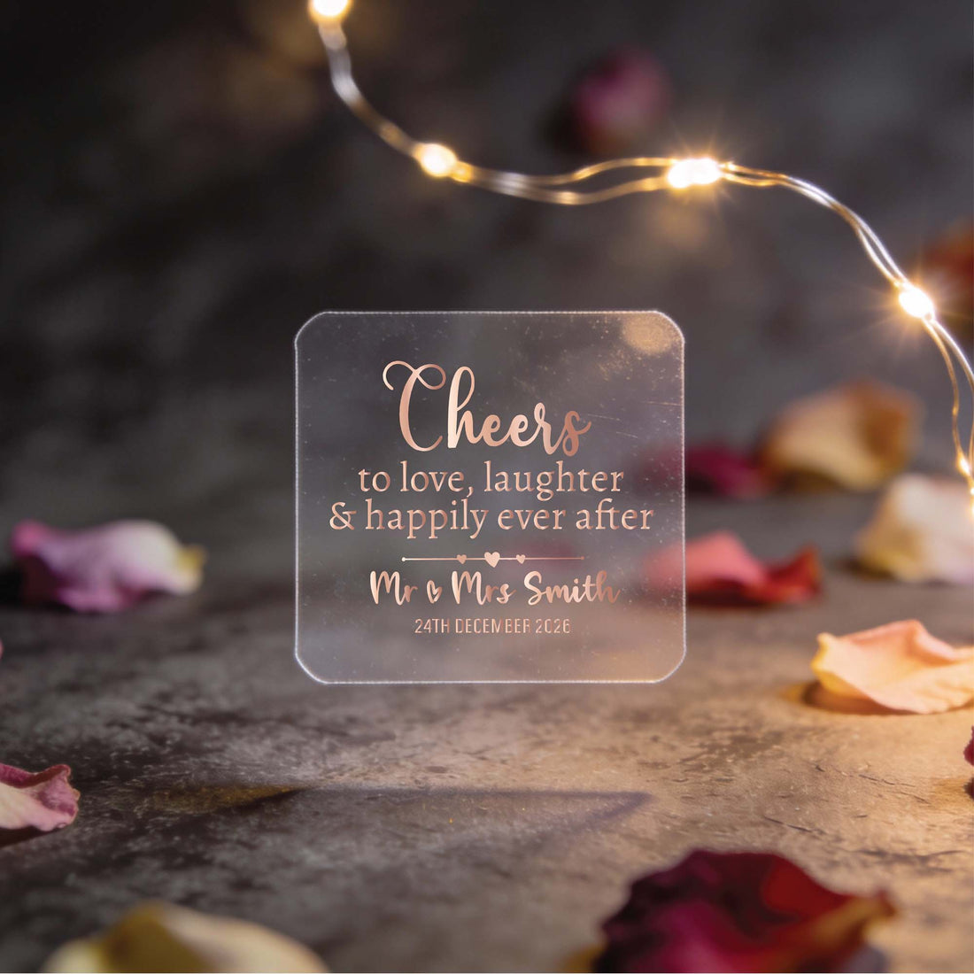 Square Foil "Cheers to Love" Wedding Drinks Sticker