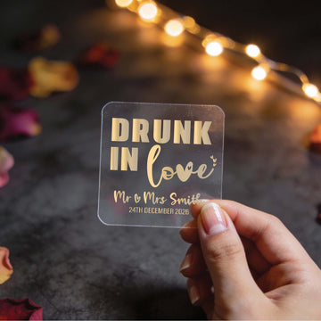 Square Foil "Drunk in Love" Wedding Drinks Sticker