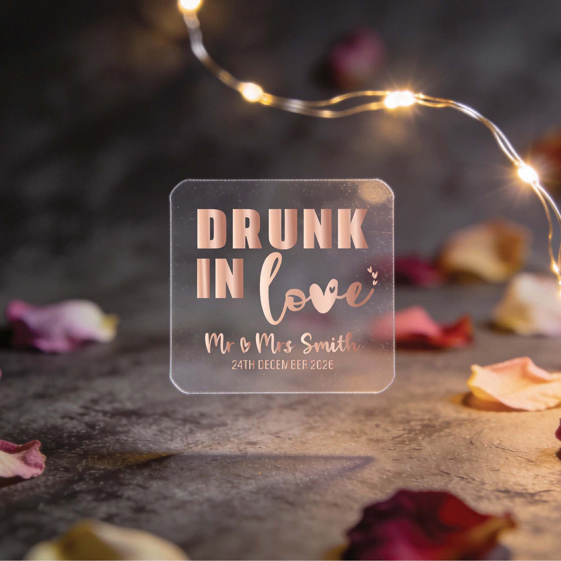 Square Foil "Drunk in Love" Wedding Drinks Sticker