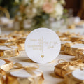 Gloss White sticker with gold foil text reading 
