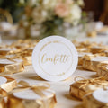 A white gloss round wedding sticker with 