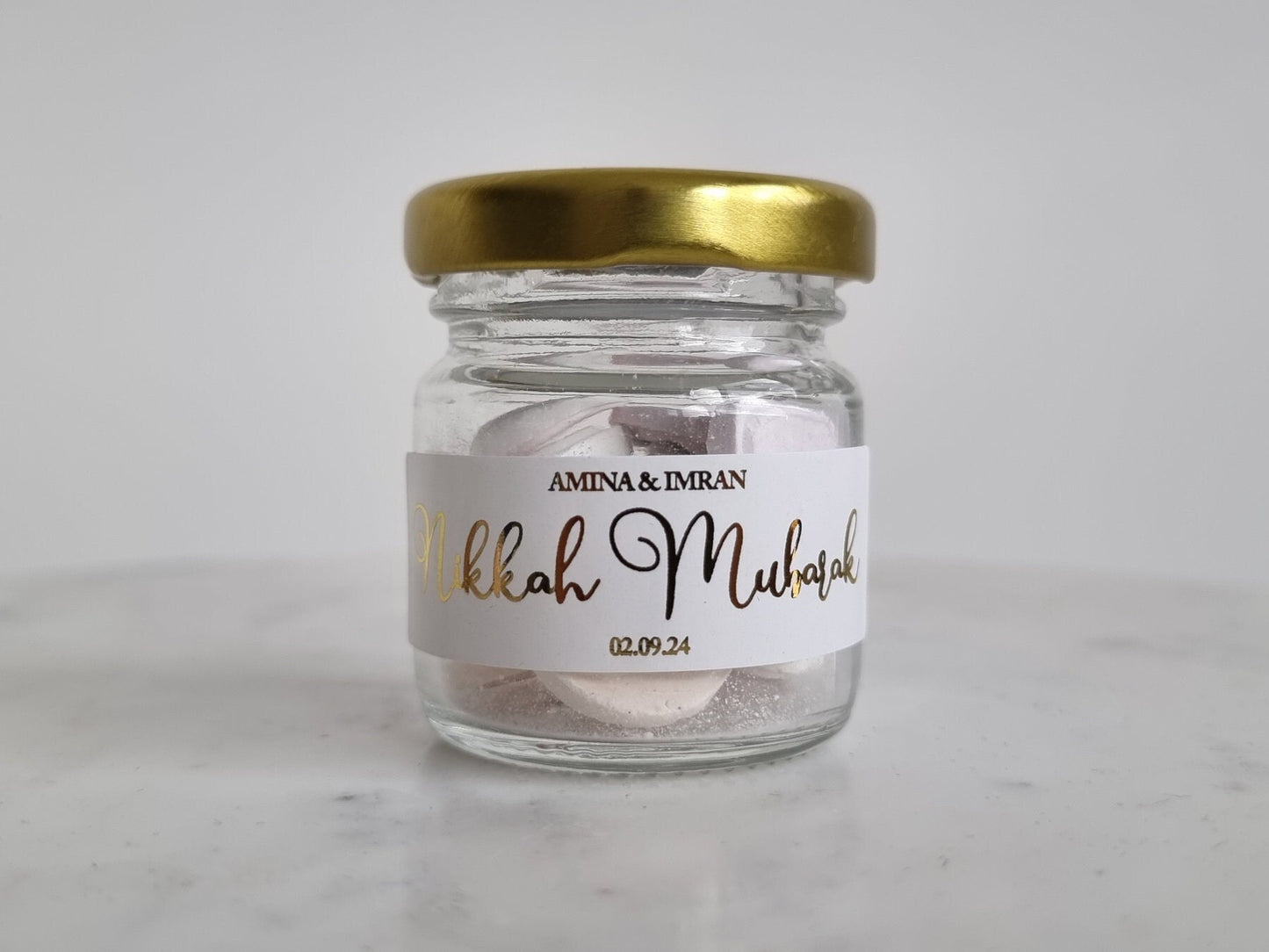 Personalised Foil Sweet Jar Favours/Jar Wedding Favours/Party Favours/Glass Jar Favours/Hen Party Favours/Baby Shower Party Favours