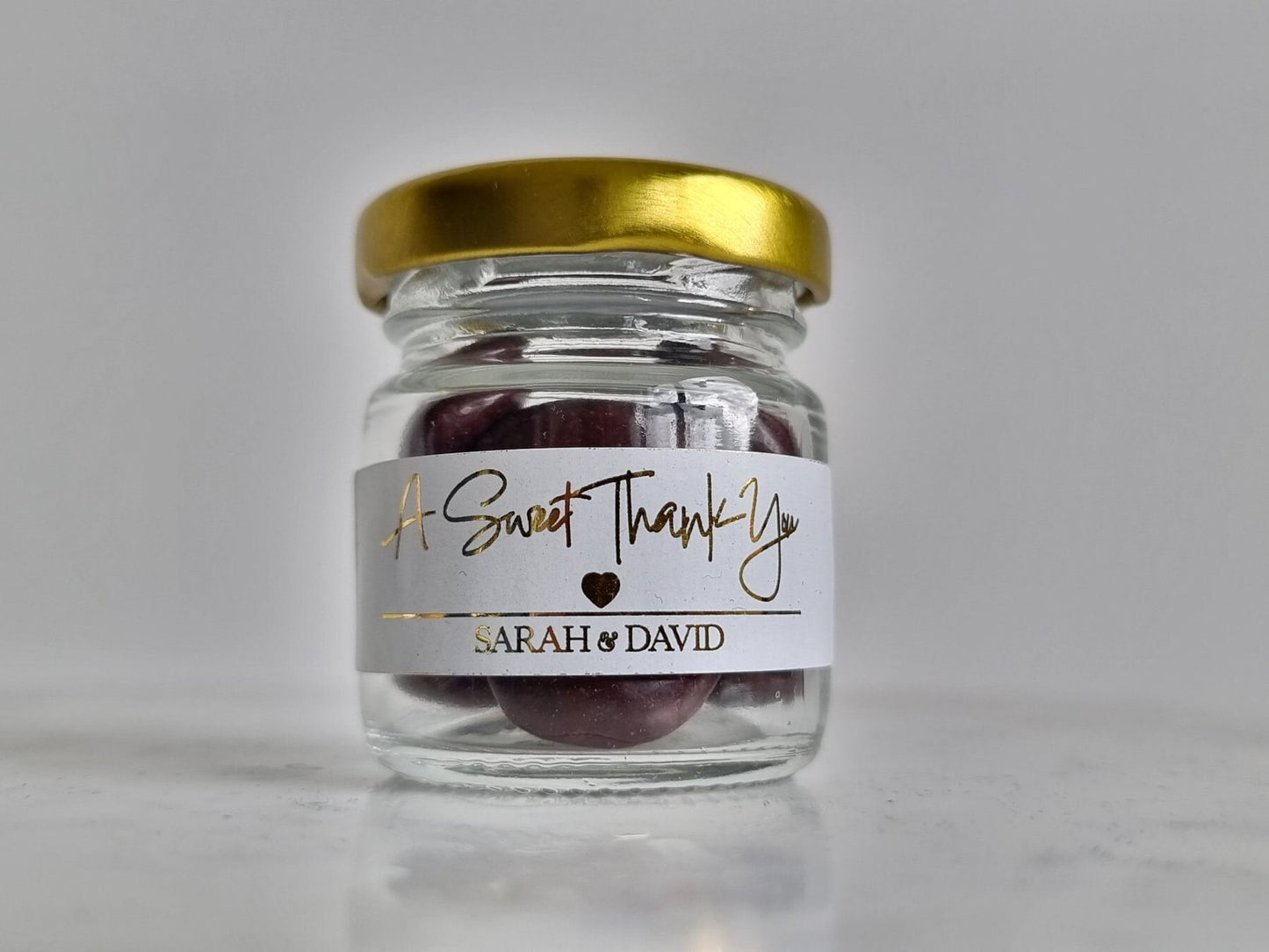 Personalised Foil Sweet Jar Favours/Jar Wedding Favours/Party Favours/Glass Jar Favours/Hen Party Favours/Baby Shower Party Favours