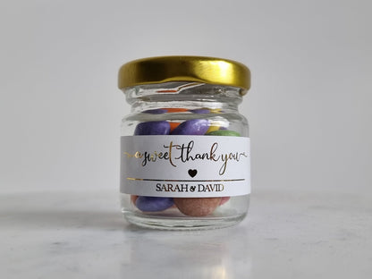 Personalised Foil Sweet Jar Favours/Jar Wedding Favours/Party Favours/Glass Jar Favours/Hen Party Favours/Baby Shower Party Favours