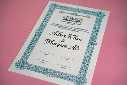 Custom Foil A4 Nikkah Certificate