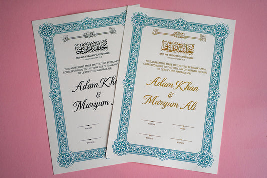 Custom Foil A4 Nikkah Certificate