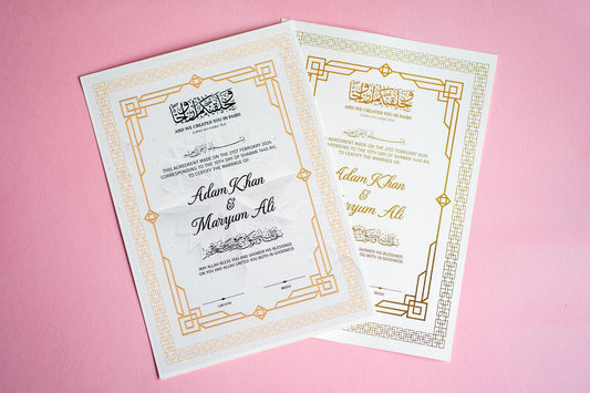 Personalised Foil Nikkah Wedding Certificate