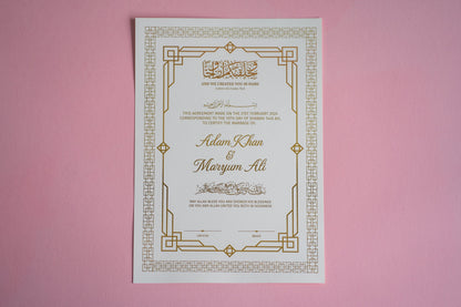 Personalised Foil Nikkah Wedding Certificate