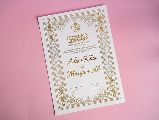 Luxury Gold Foiled Nikkah Wedding Certificate
