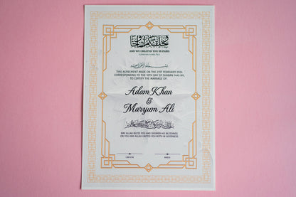 Personalised Foil Nikkah Wedding Certificate