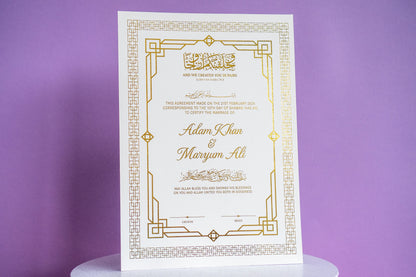 Personalised Foil Nikkah Wedding Certificate