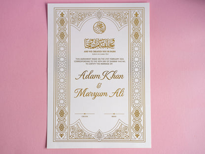 Luxury Gold Foiled Nikkah Wedding Certificate