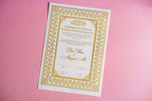 Custom Gold Foil Nikkah Wedding Certificate