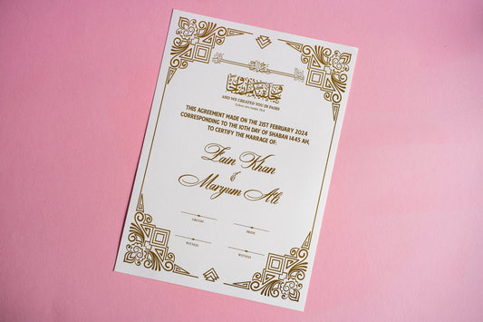 Gold Foil Nikkah Wedding Certificate