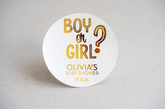 "Boy or Girl" Foil Baby Shower Stickers