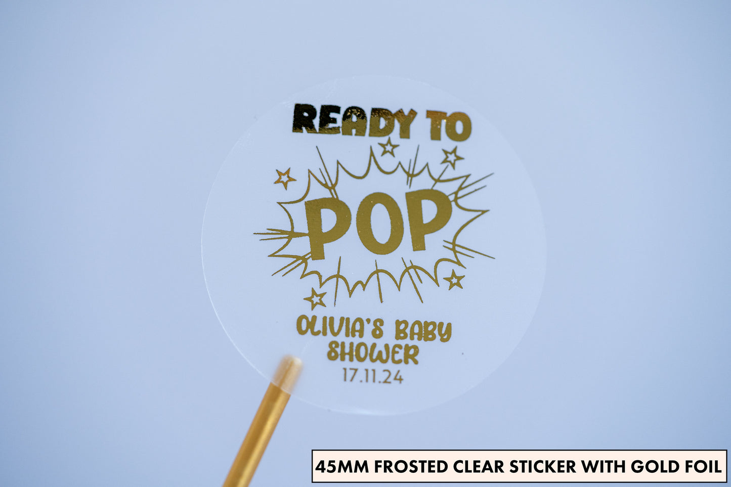 "Ready to Pop" Baby Shower Foil Stickers