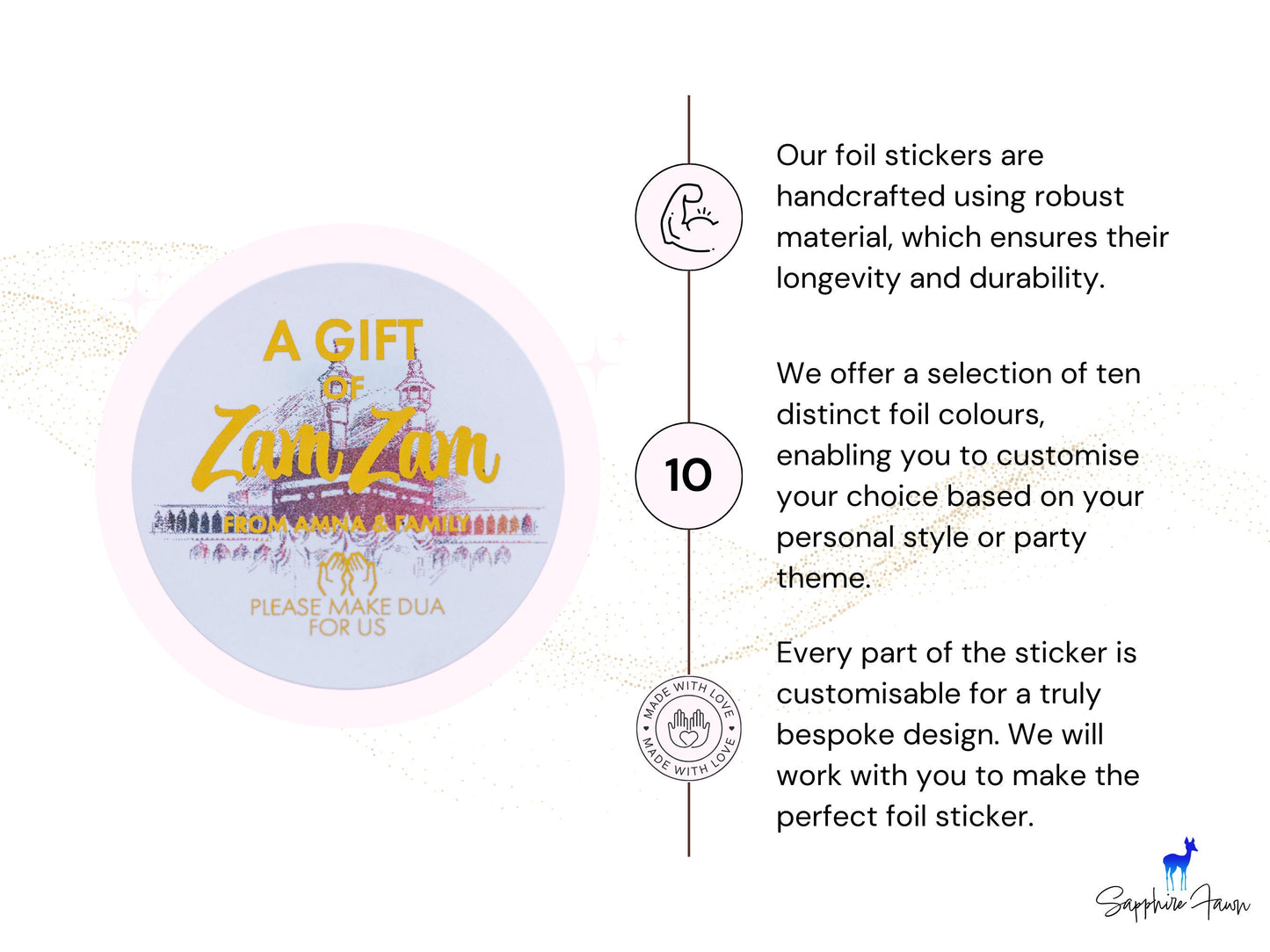 Personalised ZamZam Water Metallic Foil Stickers/Zam Zam Favours/Hajj & Umrah Gifts/Islamic Stickers/Zam Zam Wedding Favours