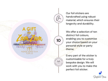 Personalised ZamZam Water Metallic Foil Stickers/Zam Zam Favours/Hajj & Umrah Gifts/Islamic Stickers/Zam Zam Wedding Favours