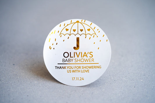 Umbrella Baby Shower Foiled Stickers