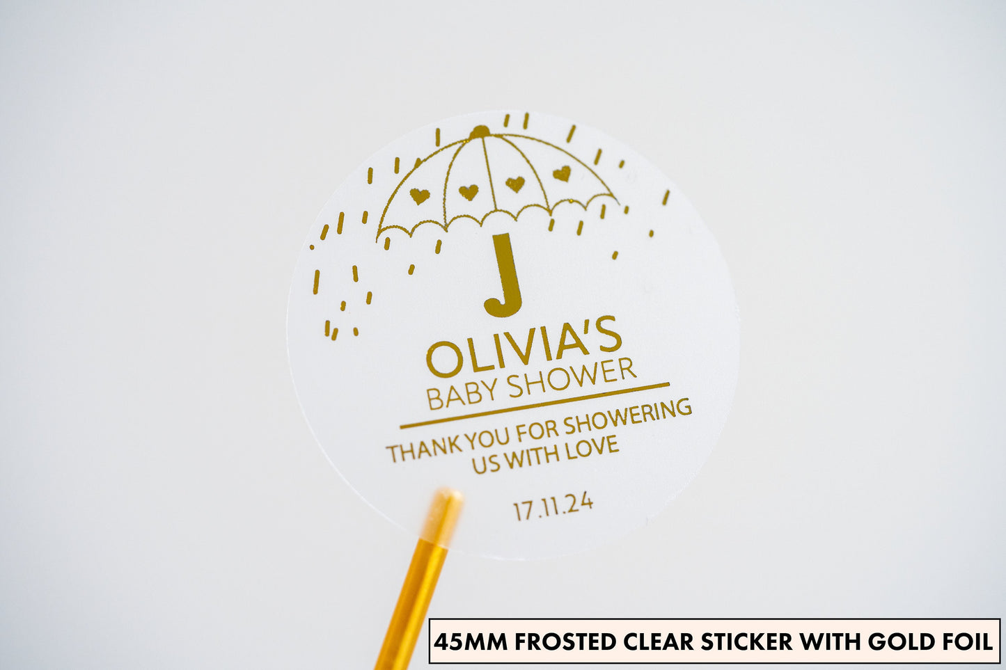 Umbrella Baby Shower Foiled Stickers