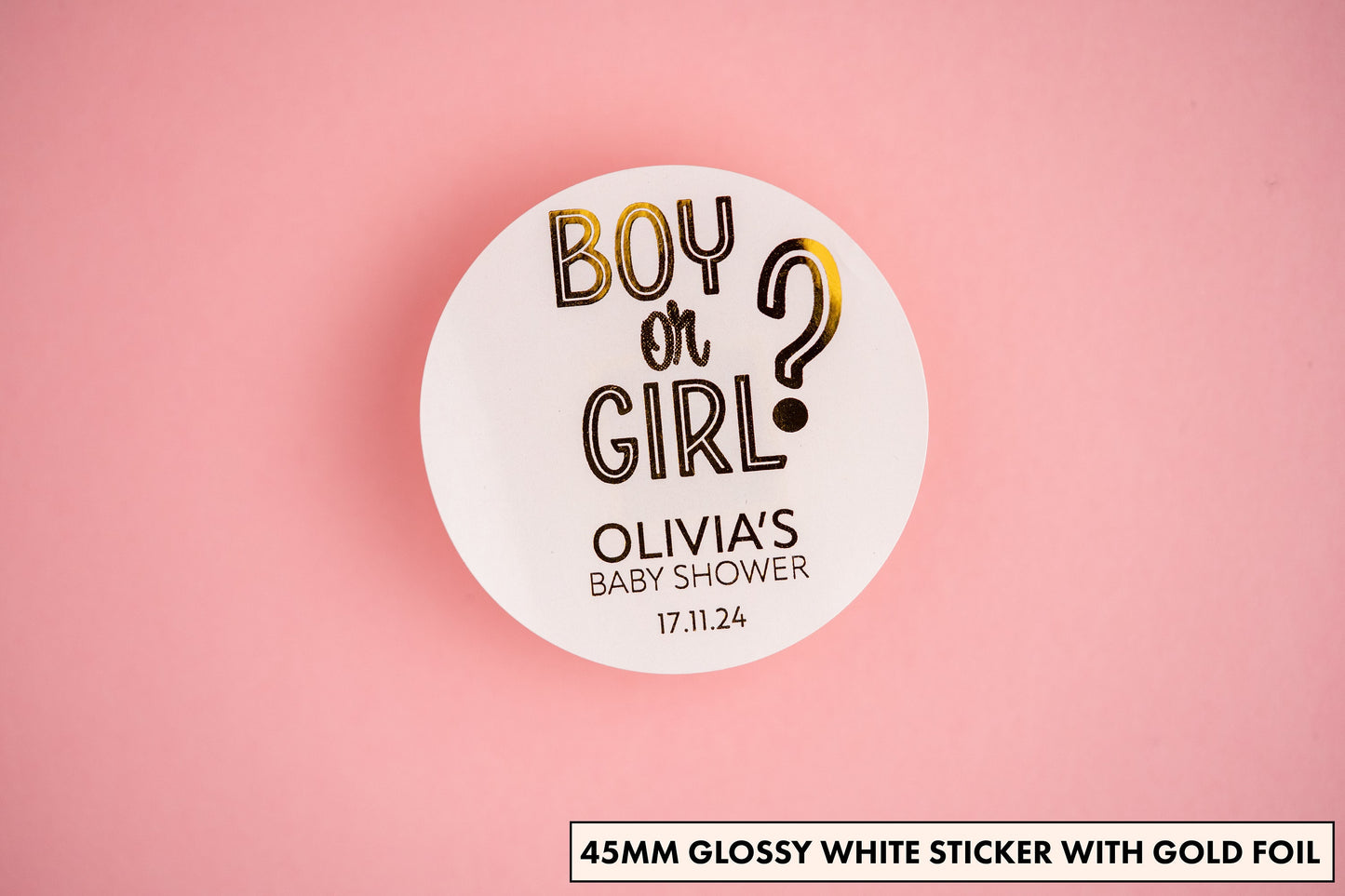 "Boy or Girl" Foil Baby Shower Stickers