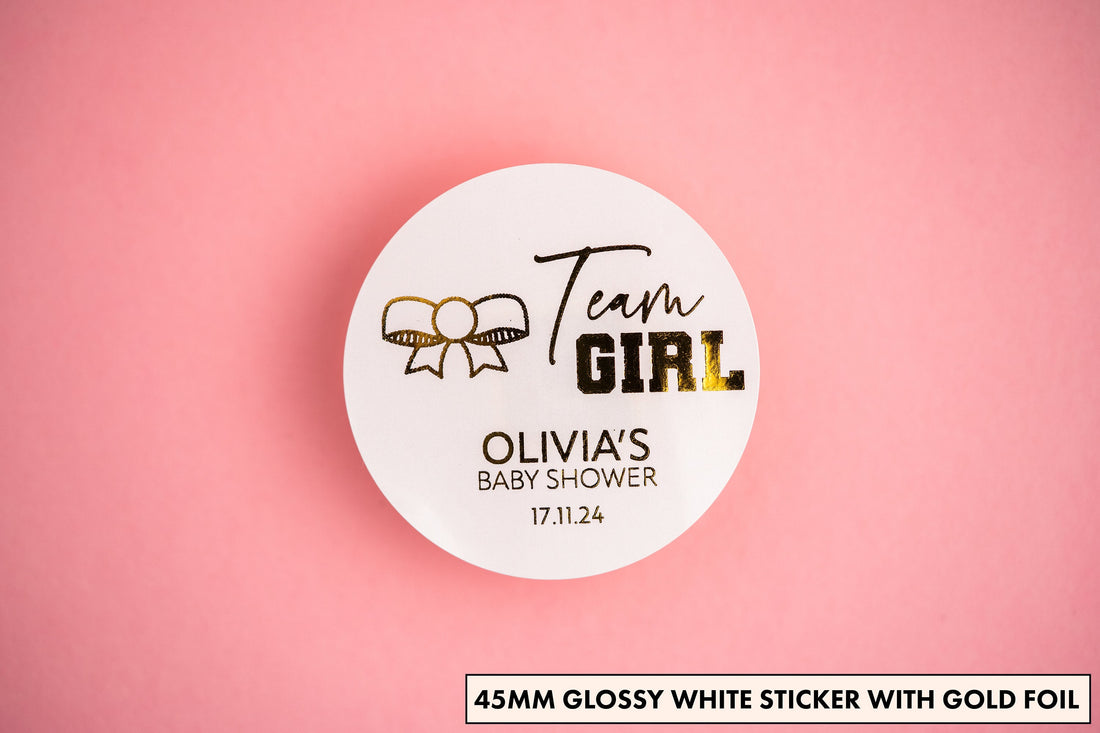 "Team Girl" Foil Baby Shower Stickers