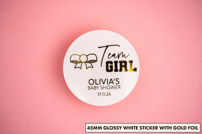 "Team Girl" Foil Baby Shower Stickers