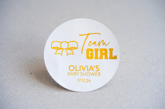 "Team Girl" Foil Baby Shower Stickers