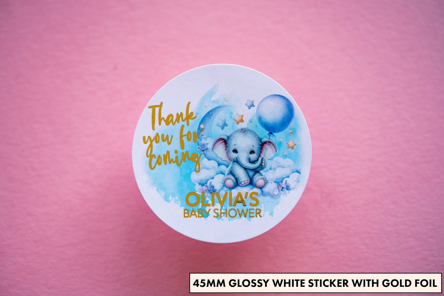 "Elephant Design" Foil Baby Shower Stickers