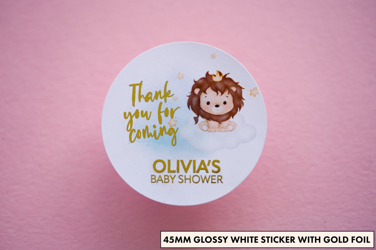 Lion Design Foil Baby Shower Stickers
