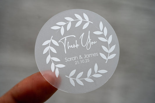 Custom White Print Thank You Stickers