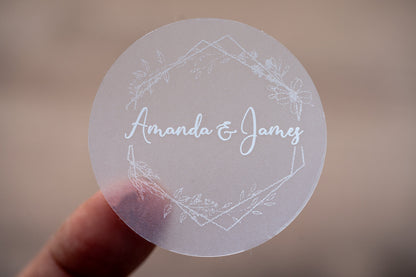 Personalised Floral Frame White Print Wedding Stickers