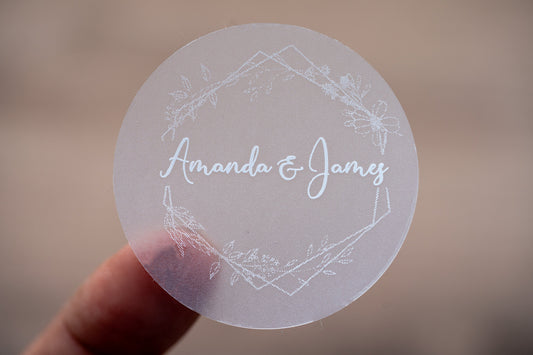 Personalised Floral Frame White Print Wedding Stickers